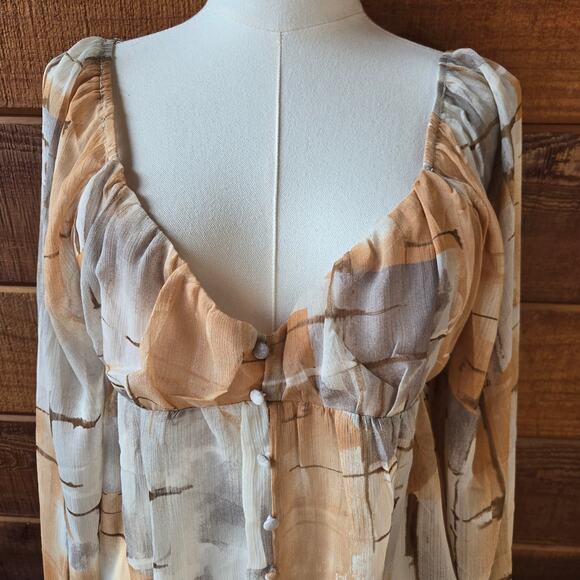 NWT Blu Pepper Womens Y2K Sheer Peasant Babydoll Top M Abstract Sweetheart - Picture 2 of 11